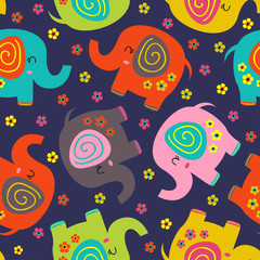 Crédence de cuisine Éléphant patrons Éléphants colorés et fleurs joyeuses  © nataka