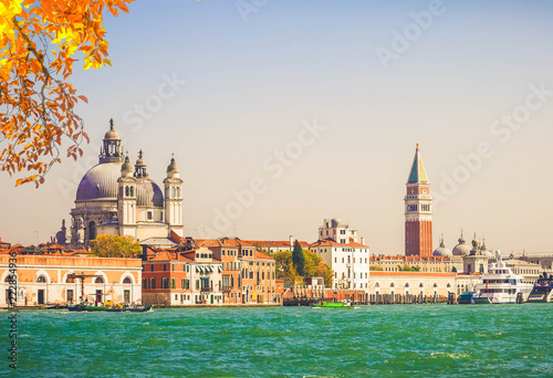 famous San Marco square waterfront with Basilica Santa Maria della Salute and San Marco bell tower, Venice, Italy at fall © neirfy