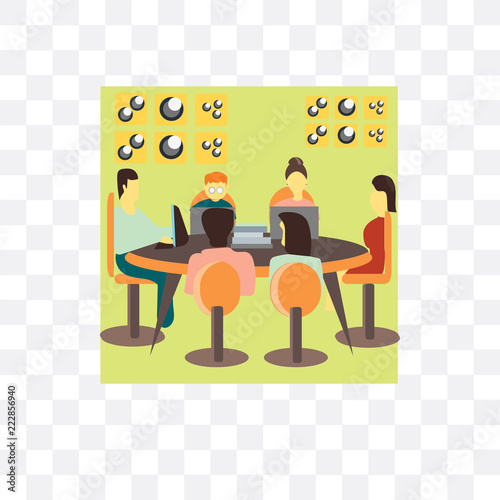 crowd of people working in office icon isolated on transparent background. Simple and editable crowd of people working in office icons. Modern icon vector illustration.