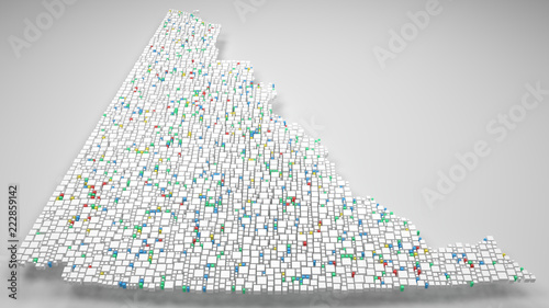 3D Map of Yukon - Canada | 3d Rendering, mosaic of little bricks - White and flag colors. A number of 4073 little boxes are accurately inserted into the mosaic. Harlequin colors