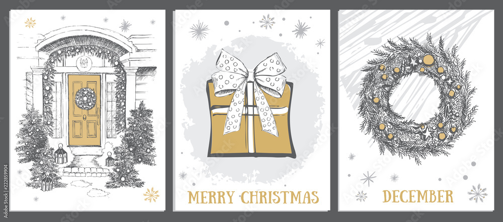 Christmas pattern in sketch style. Hand drawn.