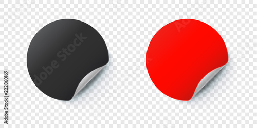 Sticker mockup. Vector round folded paper label