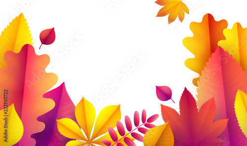 Hello Autumn  sale flyer template for your text. Vector Background of autumn leaves. Promotion
