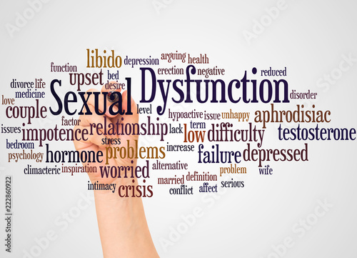 Sexual Dysfunction word cloud and hand with marker concept