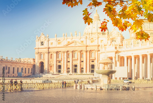 St. Peter's cathedral square and fountain, Rome Italy at fall