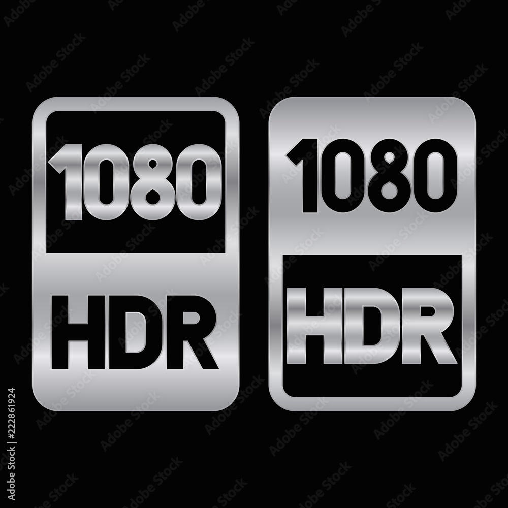 1080 HDR format silver icon. Pure vector illustration on black background 1080 HDR format silver icon. Pure vector illustration on black background