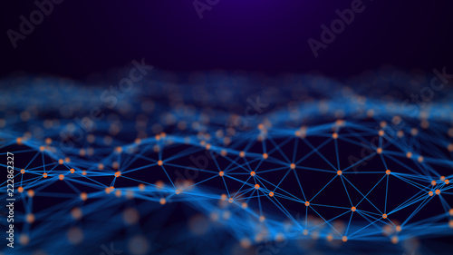 Network connection dots and lines. Technology background. Plexus. Big data background. Green. 3d rendering.