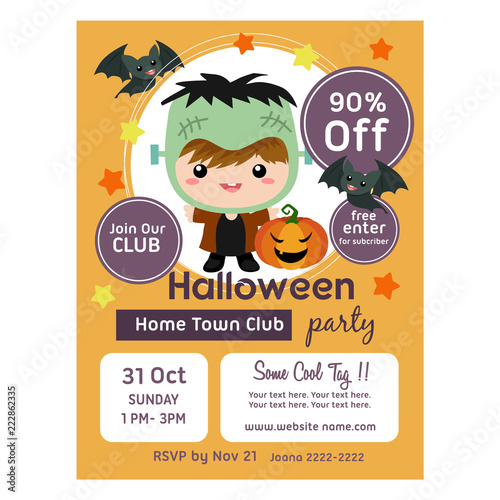 cute halloween poster with cute frankenstein