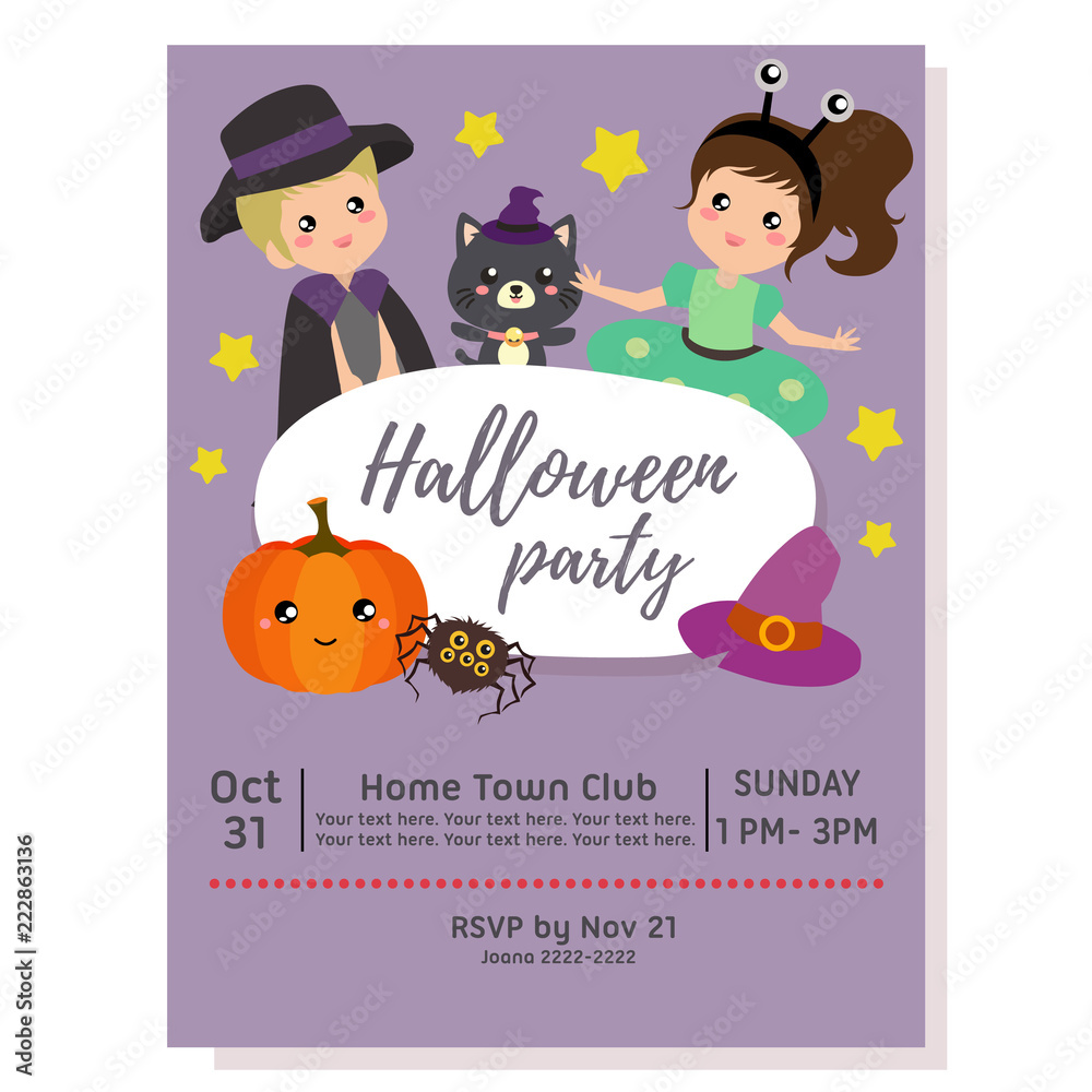 cute halloween party poster with alien costume