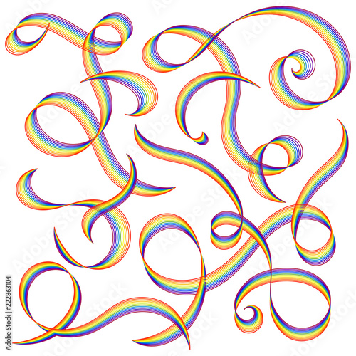 Abstract lines, rainbow swirls design elements. Vector illustration.