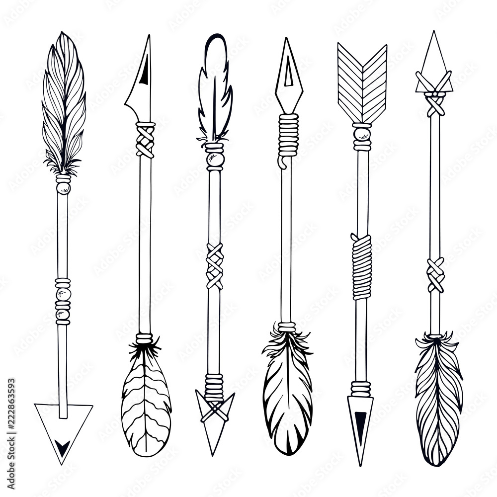Hand Draw Ethnic Indian Arrow Vector Illustration Of Hipster Arrows  Isolated On White Background Stock Illustration  Download Image Now   iStock