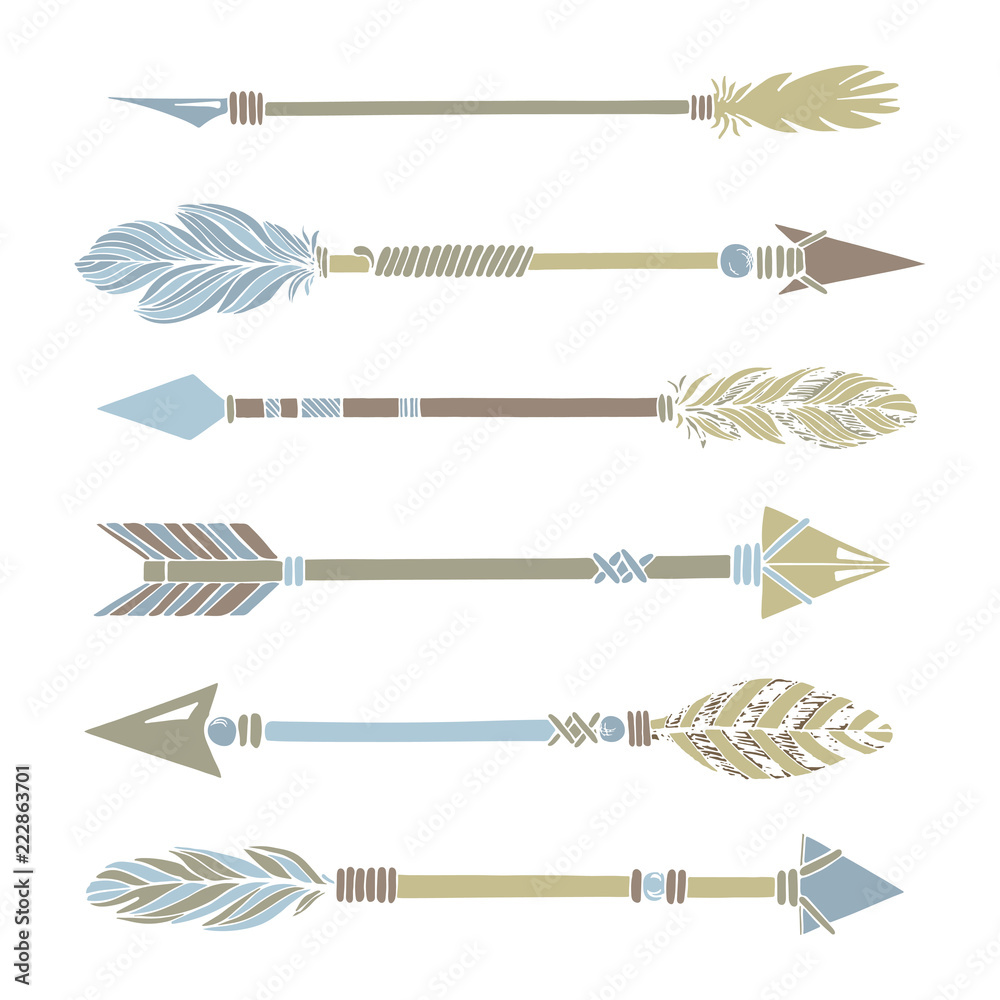 Tribal Indian arrow set. Colorful ethnic hand drawn vector illustration. Tribal Indian arrow set. Colorful ethnic hand drawn vector illustration.