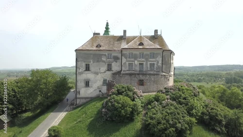 Aerial view from drone to the historic castle and park in Olesko - famous ukrainian sightseeing, Lviv region, Ukraine Aerial view from drone to the historic castle and park in Olesko - famous ukrainian sightseeing, Lviv region, Ukraine