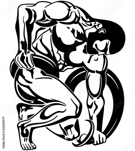 Illustration of an athletic male athlete struggling with a boa c