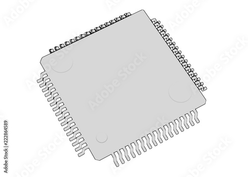 Electrionic Circuit Chip Package LQFP 3d illustration skecth outline photo