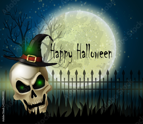 Halloween background of scull on the full moon
