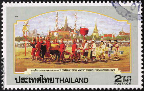 Thai ceremonial parade on postage stamp