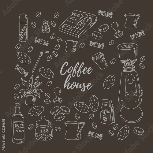 Coffee house doodles hand drawn sketchy vector symbols and objects