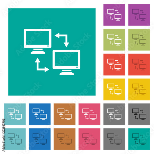 Data syncronization square flat multi colored icons