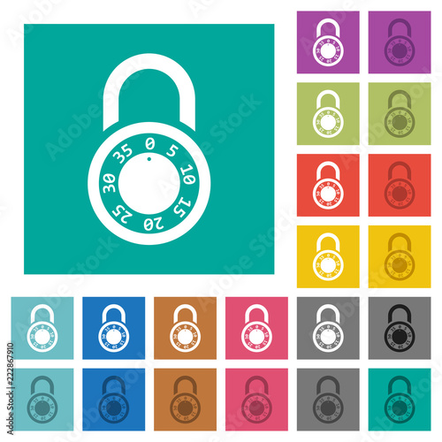 Locked round combination lock square flat multi colored icons