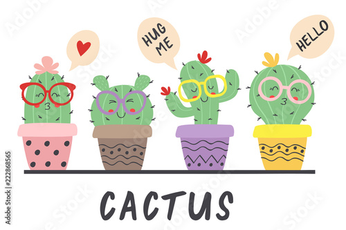 cartoon funny cactus in glasses - vector illustration, eps