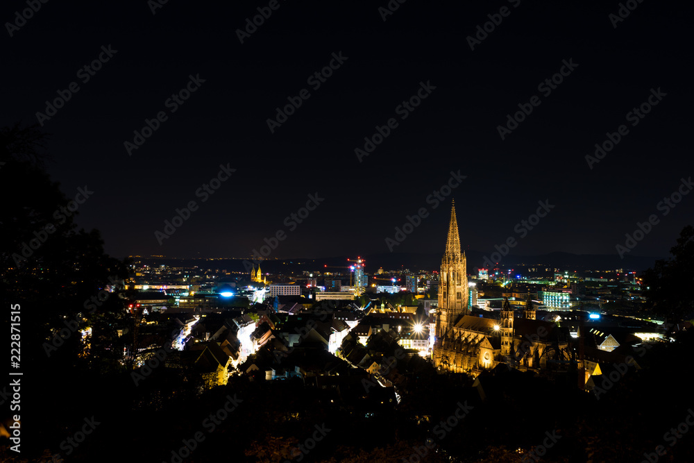Germany, Night skyline of Freiburg im Breisgau
