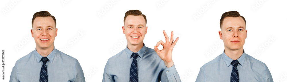 Set from portraits of young office worker isolated on a white background.