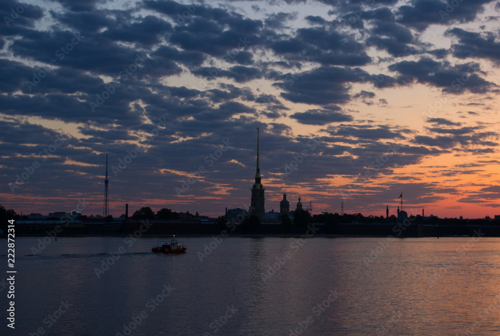 Peter and Paul Fortress and the Neva before sunrise, St. Petersburg, Russia