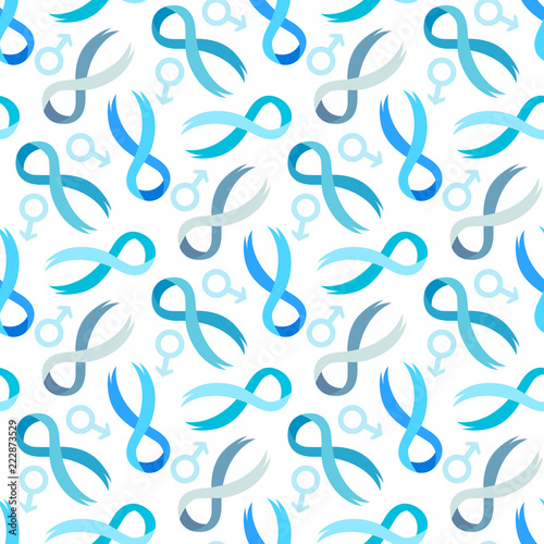  Blue ribbon and mars sign seamless pattern on a white background