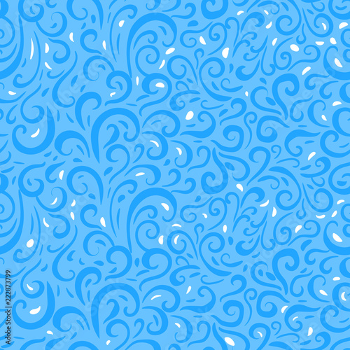 Vector Winter seamless pattern. Abstract texture with swirl frost illustration on blue background.