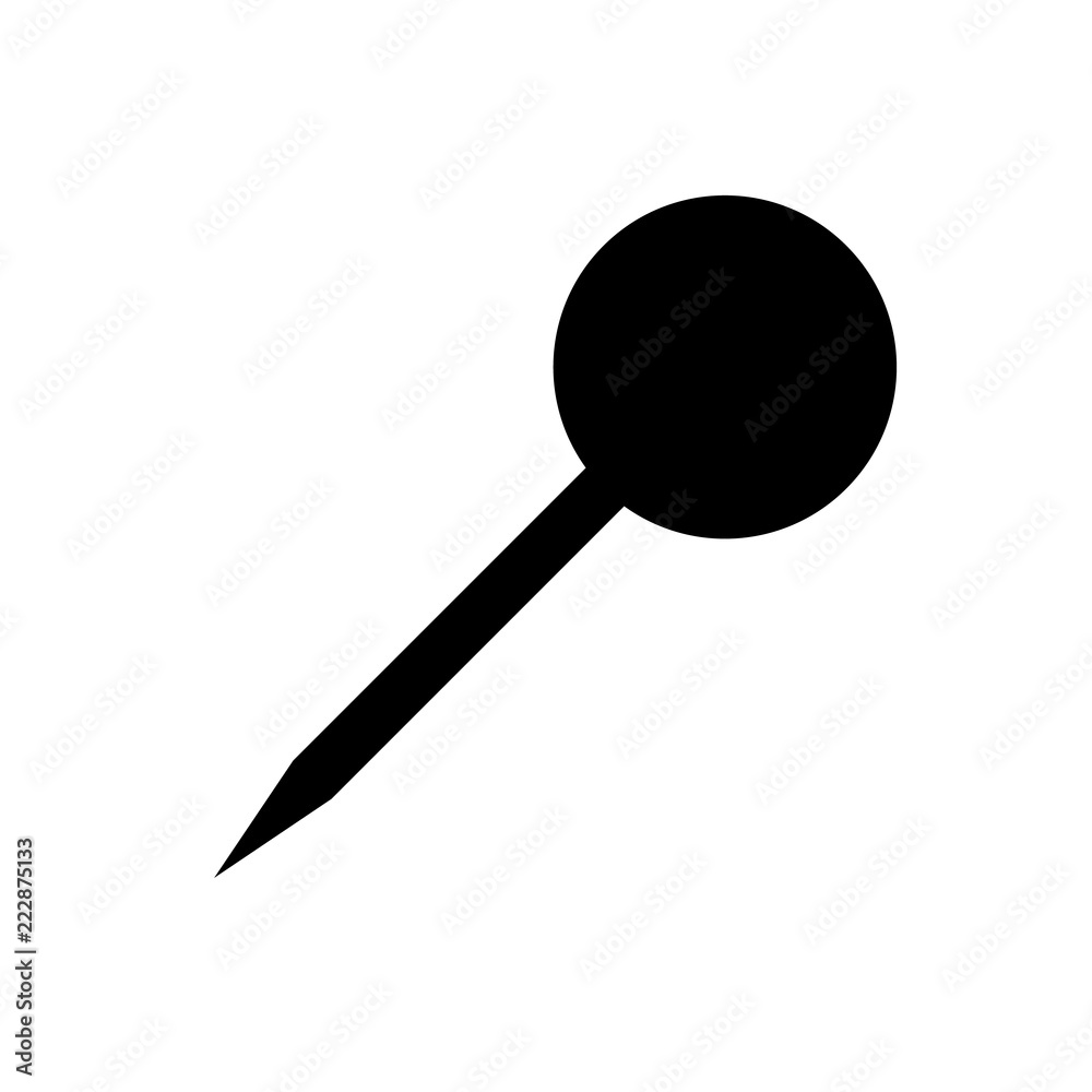 Vector push pin icon, silhouette on white background