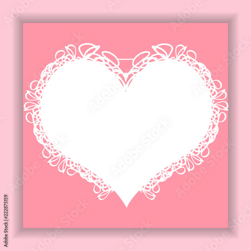Template for valentines day card with white heart frame