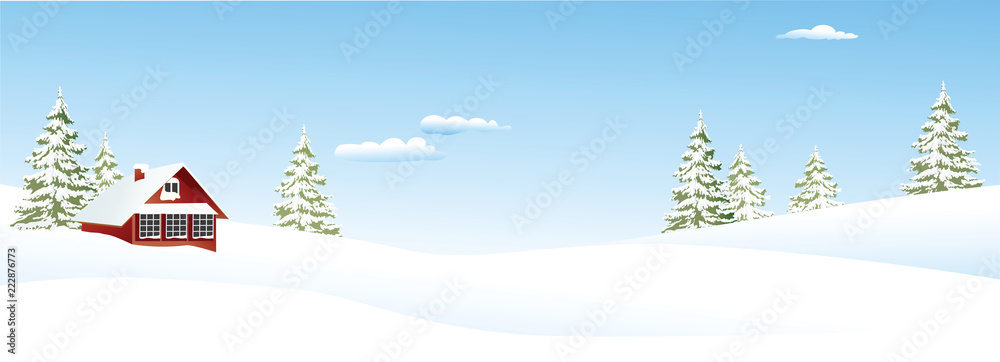 Naklejka premium Christmas winter landscape with small settlement