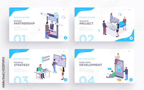 Presentation slide templates or hero banner images for websites, or apps. Business concept illustrations. Modern flat style