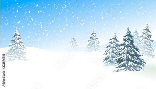 Christmas background with snow-covered trees