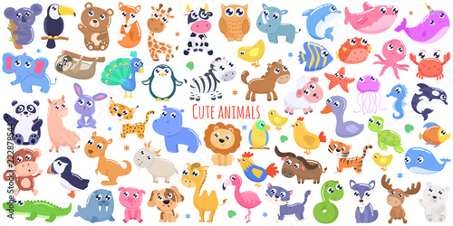 Cute cartoon animals. flat design © Svetlana
