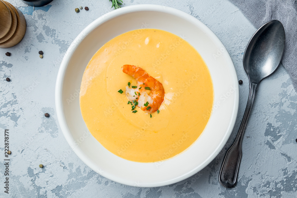 Pumpkin cream soup with shrimp Pumpkin cream soup with shrimp