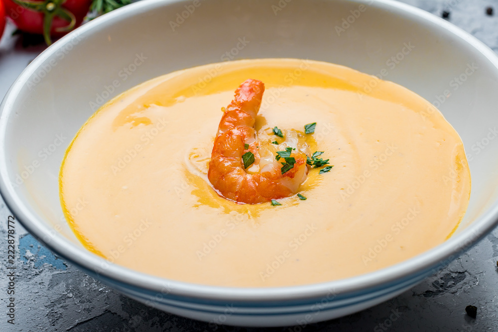 Pumpkin cream soup with shrimp Pumpkin cream soup with shrimp