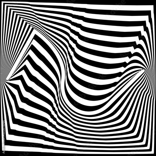 3D Fototapete Schwarz-Weiß - Fototapete Abstract black and white striped background. Geometric pattern with visual distortion effect. Optical illusion. Op art.