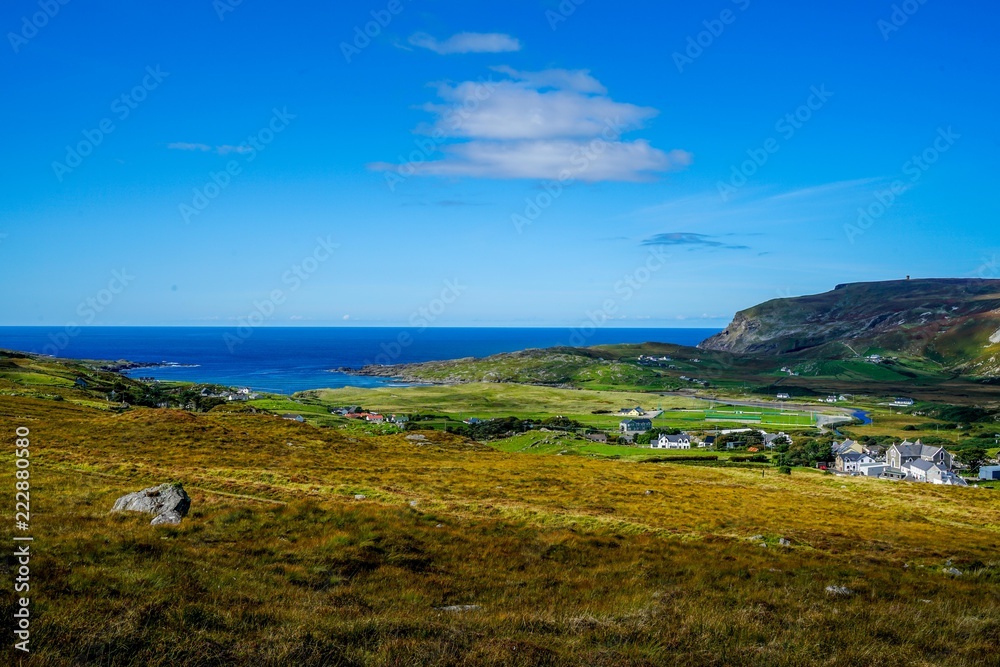 A look at the Atlantic Ocean from the rolling hills of Glencolumbkille Ireland.