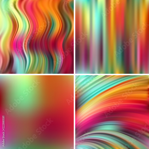 Set of 4 colorful square blurred backgrounds. Vector illustration