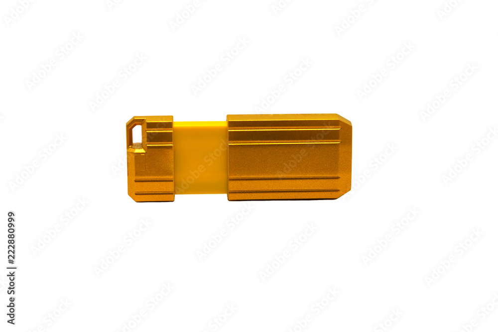 Yellow USB flash drive on white isolated background Yellow USB flash drive on white isolated background