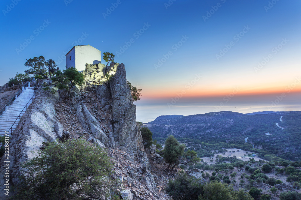 The White Church of Holy Mary Krimniotissa on the island of Samothrace in Greece