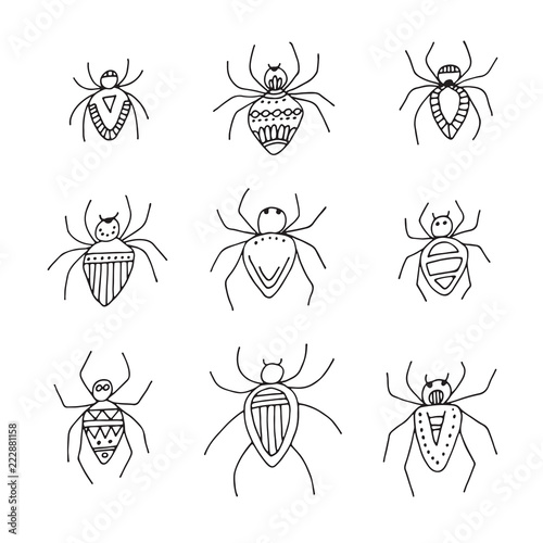 Halloween vector set illustration of funny spiders isolated on transparent background