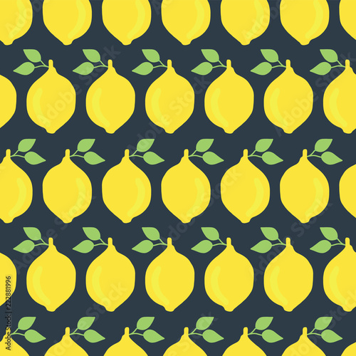 Lemons hand drawn vector seamless pattern background. Yellow lemons with leaves on green. Great for fabric, paper, packaging, home decor, kitchen decor, flyer, bar menu, summer party, farmers market