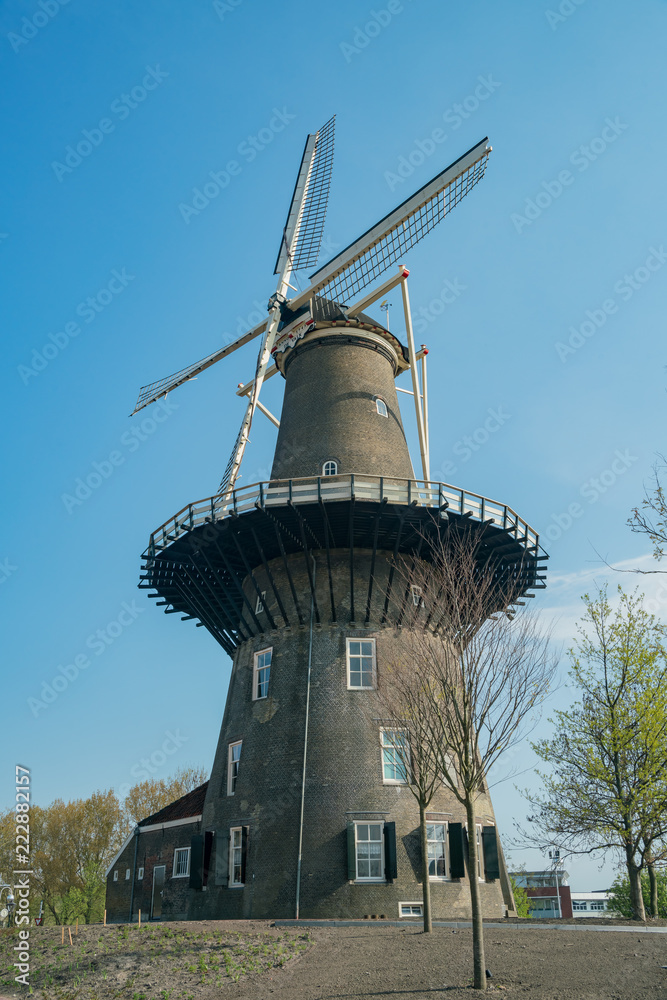 Molen De Valk windmill and cityscape