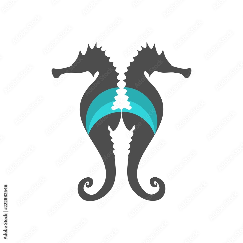 Seahorse. Silhouette illustration of sea life. Sketch for tattoo on isolated white background. Vector flat logo icon Seahorse. Silhouette illustration of sea life. Sketch for tattoo on isolated white background. Vector flat logo icon