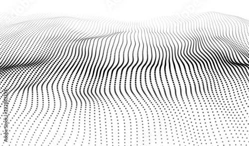 Wave of particles. Abstract white futuristic background. 3D rendering. Wave background. 3d technology style.