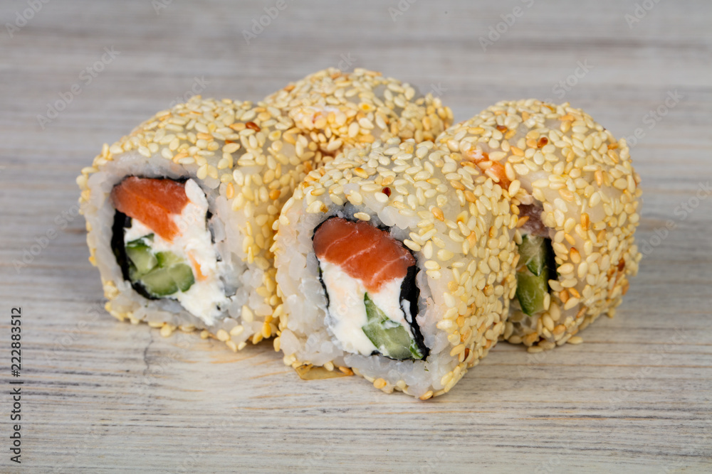 Japanese roll with salmon Japanese roll with salmon