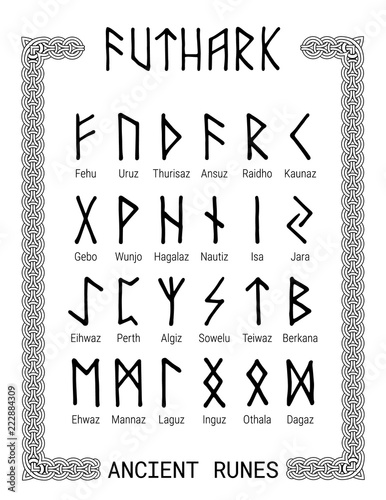 Vector illustration - set of norse scandinavian runes, runic alphabet, futhark isolated on white background